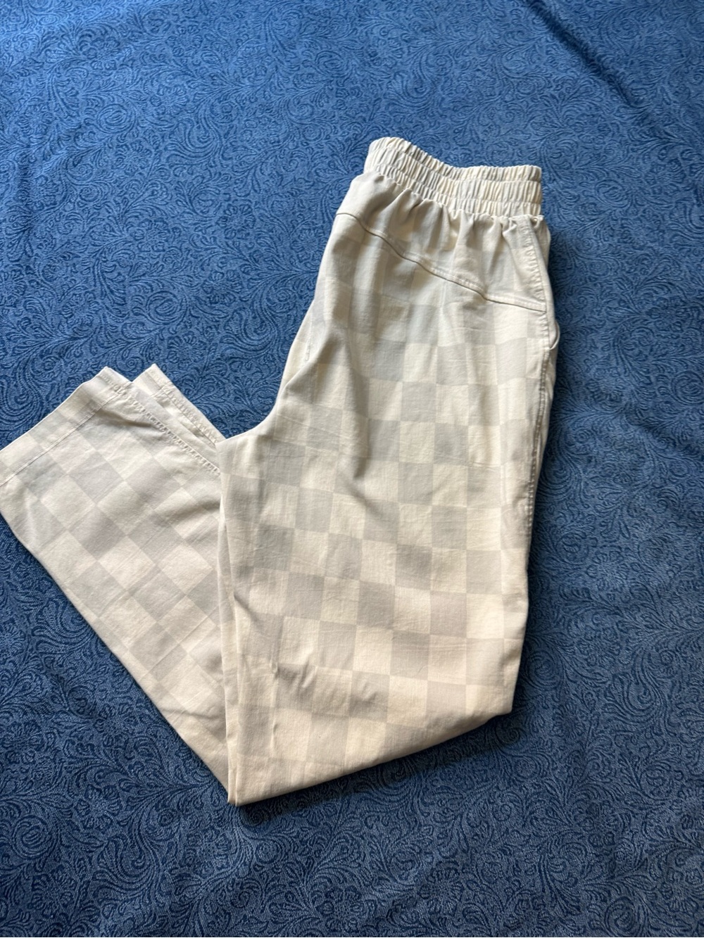 LuLaRoe Lena Work-Leisure Pant Off White Checker High Rise Straight Leg | Size M - Picture 3 of 8